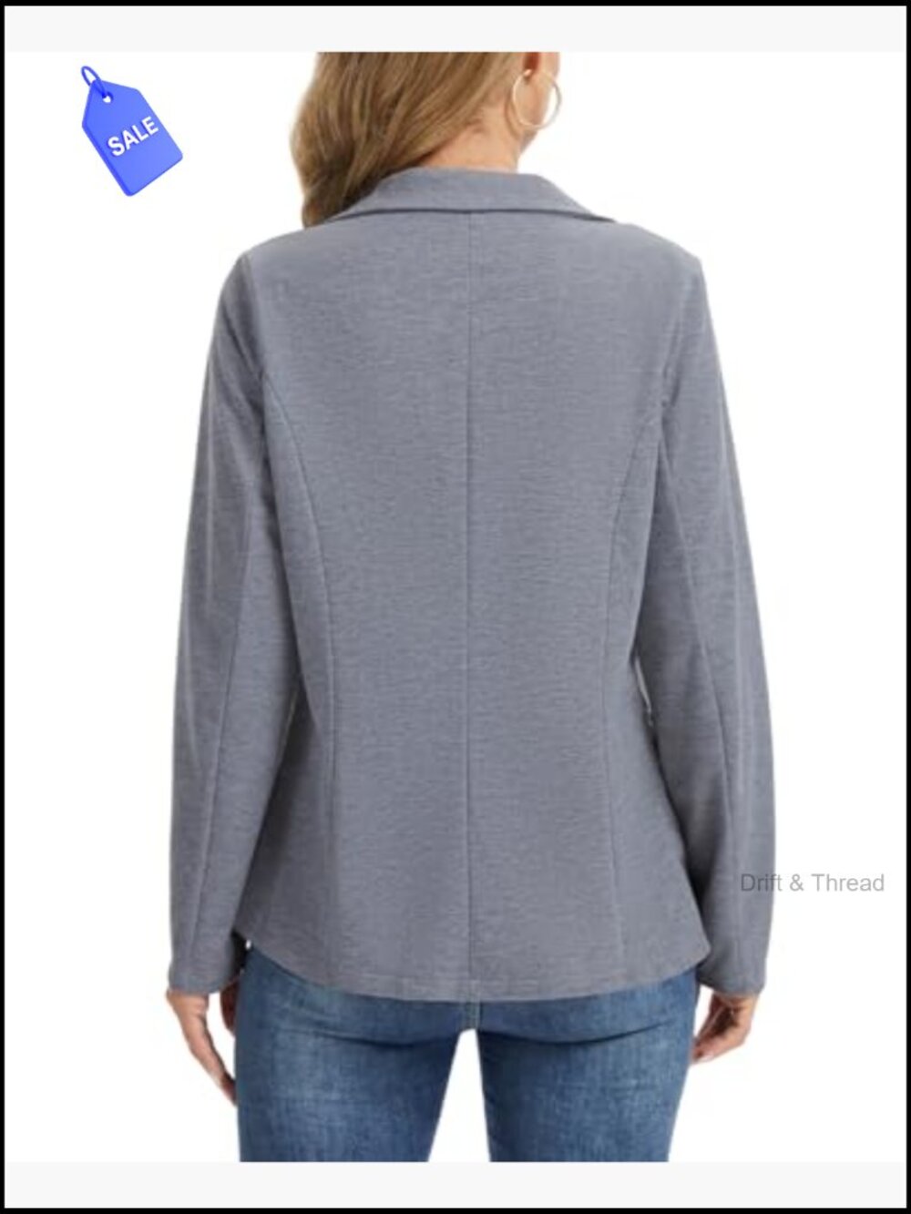 Long Sleeve Jersey Knit Blazer with Pockets, Notch Collar, Office Casual - Picture 5 of 7